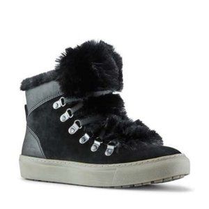 Cougar Daniel Boots Leather Faux Fur Lace Up Booties Black Size 8 NEW